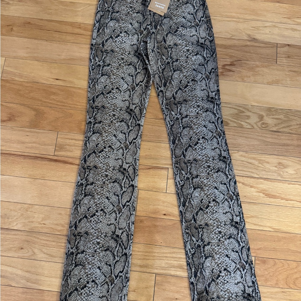 Reformation Python Snake Print High Rise Boot Cut Jeans Size 23 NWT